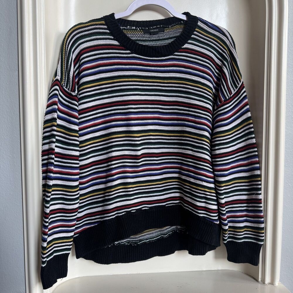 Forever 21 Black and Multi Color Knit Stripe Sweater Size S